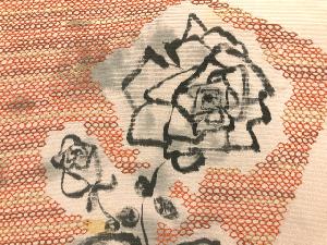 アンティーク　手描き薔薇模様刺繍名古屋帯